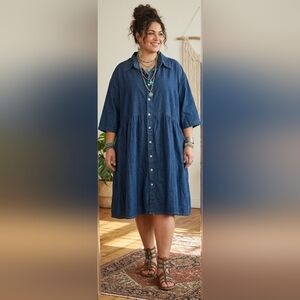 Casual Boho 3X Denim Shirt Dress Cottage Artisy Babydoll Coastal Whimsical New